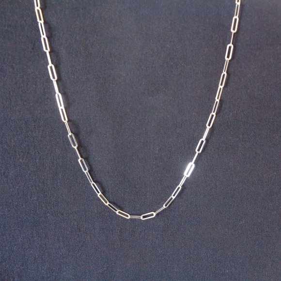 Sterling Silver Paperclip Chain Necklace Stamped 925 Silver Rectangle Link - Picture 3 of 6